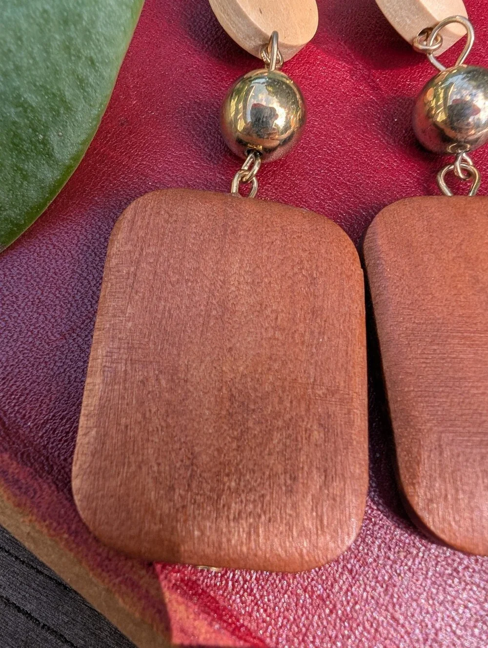 Wood and Gold Drop Earrings - Brown and Gold Chunky Earrings